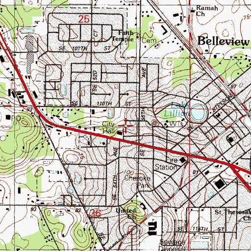 Topographic Map of Belleview City Hall, FL