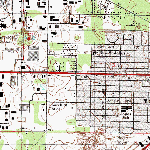 Topographic Map of Ocala Police Department West District, FL