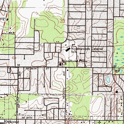 Topographic Map of Woodland Place Church of Christ, FL