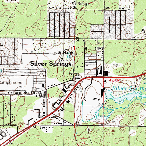 Topographic Map of Silver Springs Post Office, FL