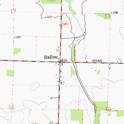 Topographic Map of Ballou Post Office (historical), OH