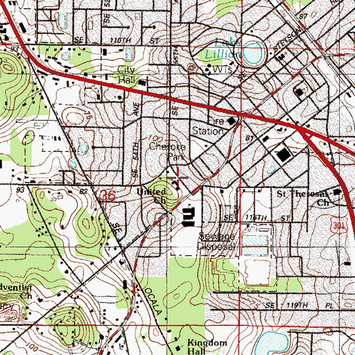 Topographic Map of Belleview United Methodist Church, FL