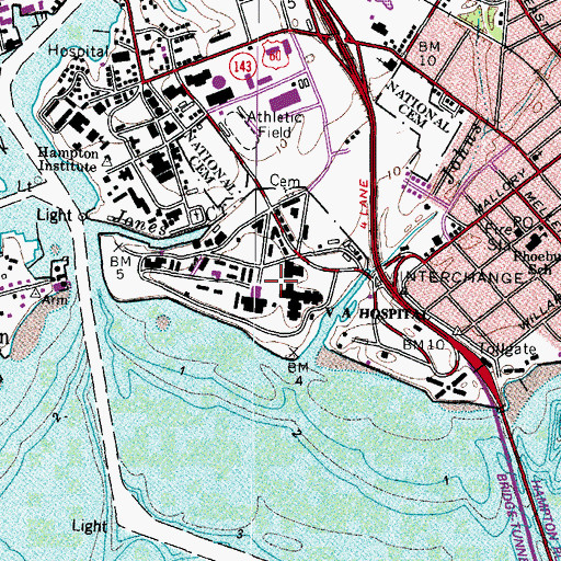 Topographic Map of Hampton Veterans Affairs Medical Center, VA
