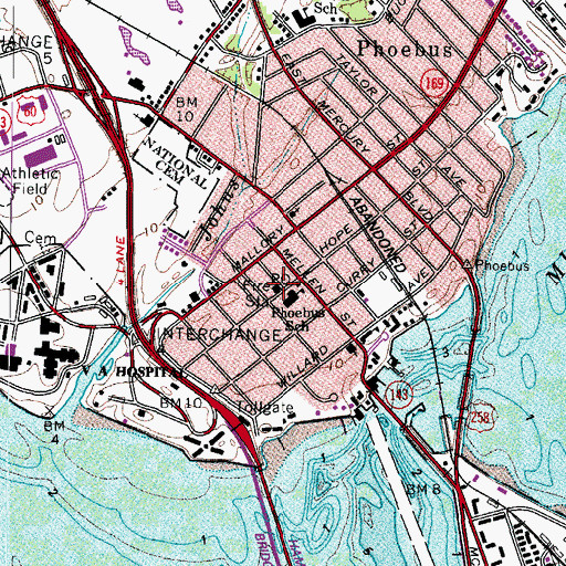 Topographic Map of Hampton Fire and Rescue Station 2 Phoebus, VA