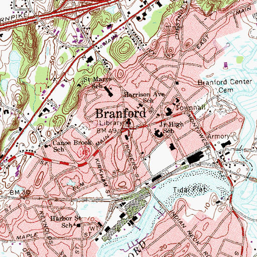 Topographic Map of Branford, CT