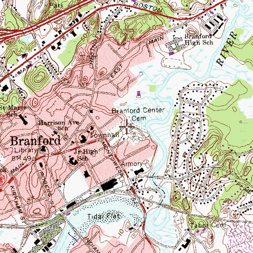 Topographic Map of Branford Center Cemetery, CT