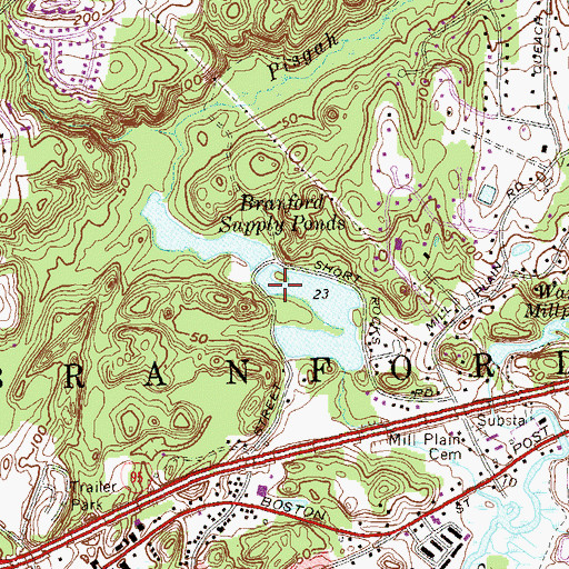 Topographic Map of Branford Supply Ponds, CT