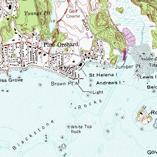 Topographic Map of Brown Point, CT