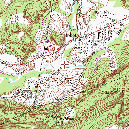 Topographic Map of Burrs Brook, CT