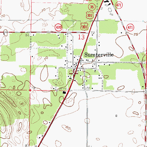 Topographic Map of First Baptist Church of Sumterville, FL