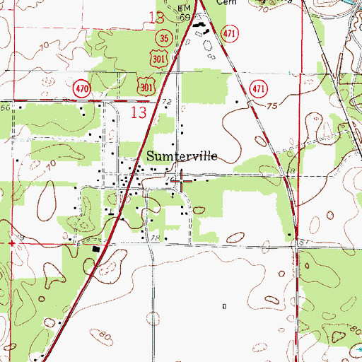 Topographic Map of Sumterville United Methodist Church, FL