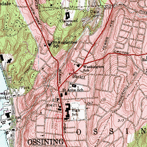 Topographic Map of Ossining Public Library, NY