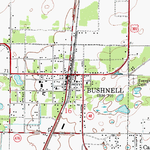 Topographic Map of Bushnell Police Department, FL