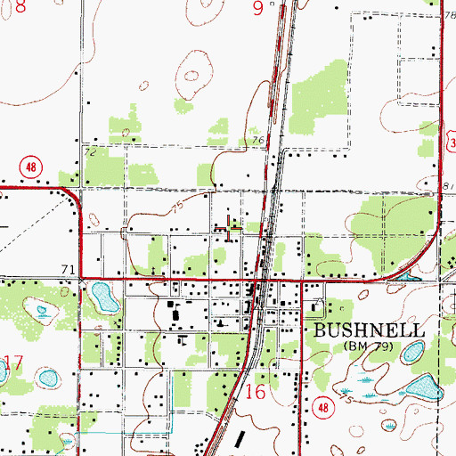 Topographic Map of Bushnell Presbyterian Church, FL