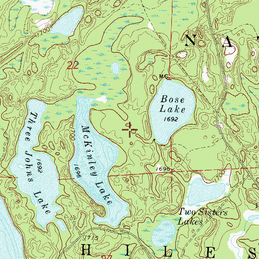 Topographic Map of Bose Lake Hemlock-Hardwoods State Natural Area, WI