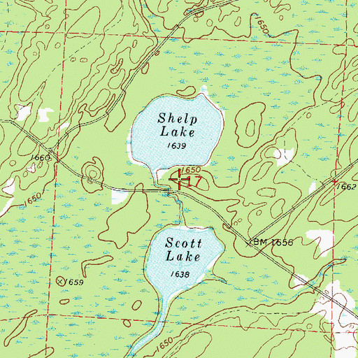 Topographic Map of Scott Lake-Shelp Lake State Natural Area, WI
