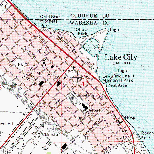 Topographic Map of Lake City Fire Department, MN
