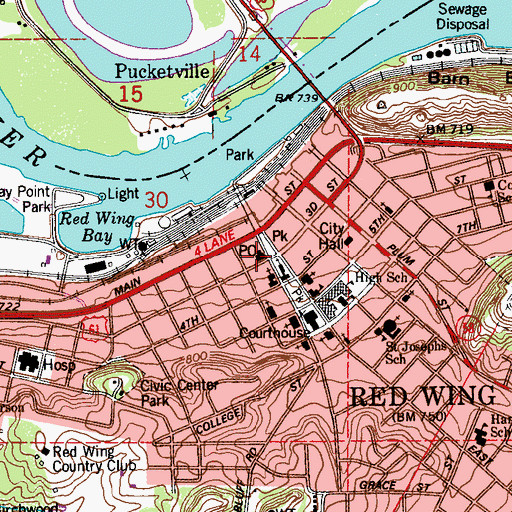 Topographic Map of Red Wing Post Office, MN