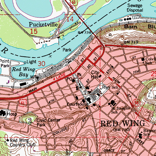 Topographic Map of Red Wing Library, MN
