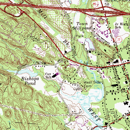 Topographic Map of A W Cox School, CT