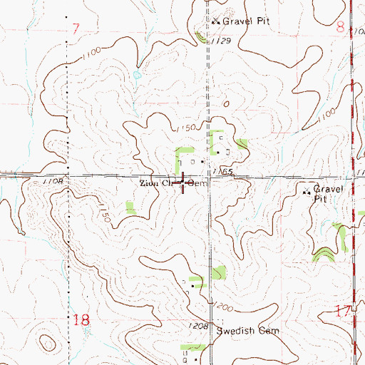 Topographic Map of Zion Cemetery, MN