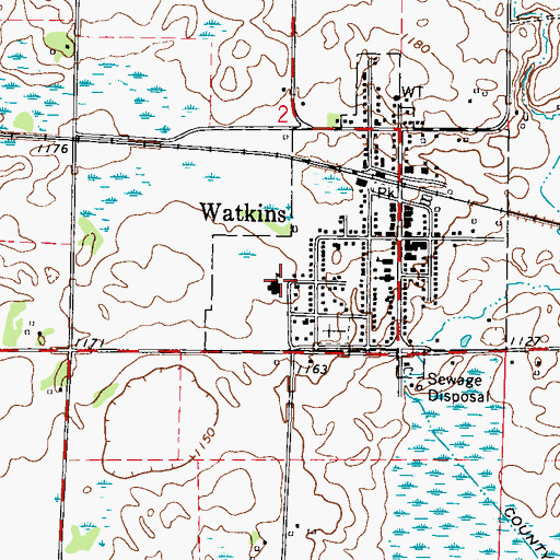 Topographic Map of Watkins Elementary School, MN