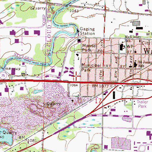 Topographic Map of Waite Park Police Department, MN