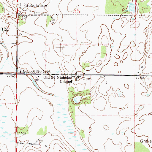 Topographic Map of Old Saint Nicholas Cemetery, MN