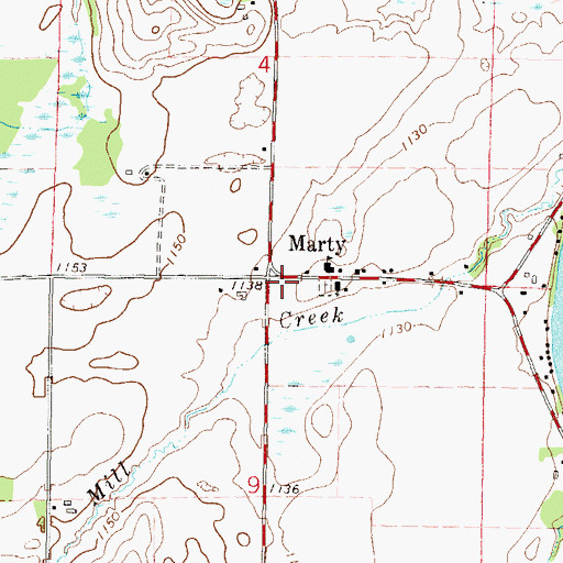 Topographic Map of Marty Post Office (historical), MN
