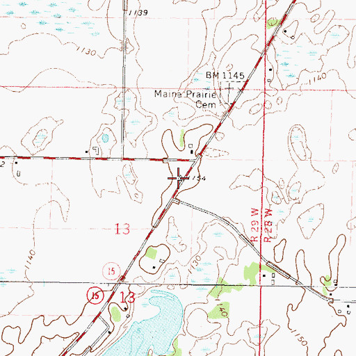 Topographic Map of Maine Prairie Corner Wayside Park, MN