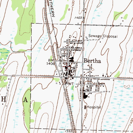 Topographic Map of Bertha City Hall, MN