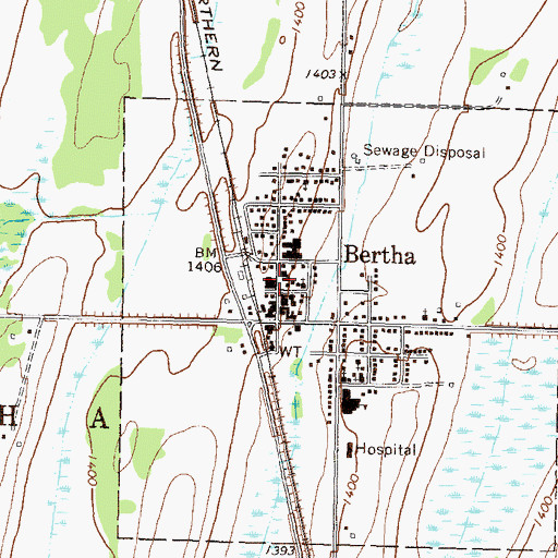 Topographic Map of Bertha Police Department, MN