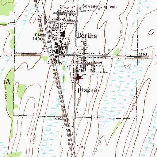 Topographic Map of Bertha Hewitt Schools, MN
