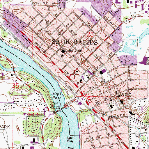 Topographic Map of Sauk Rapids City Hall, MN