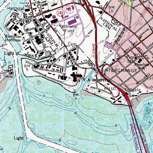 Topographic Map of Hampton VA Medical Center, VA
