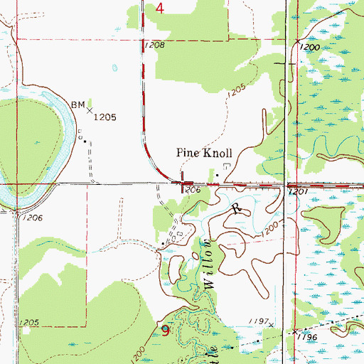 Topographic Map of Pineknoll Post Office (historical), MN