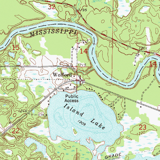 Topographic Map of Wolford Post Office (historical), MN