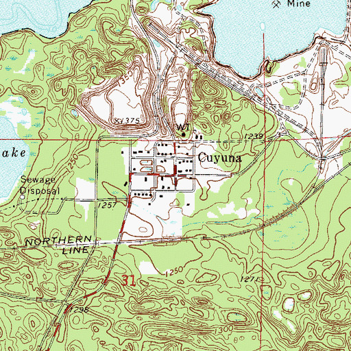 Topographic Map of Cuyuna Post Office (historical), MN