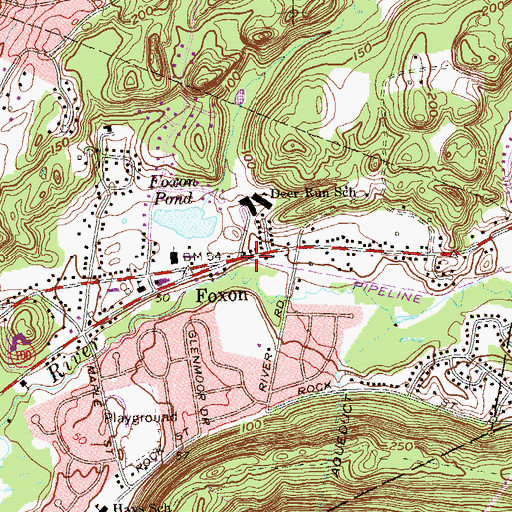 Topographic Map of Foxon, CT