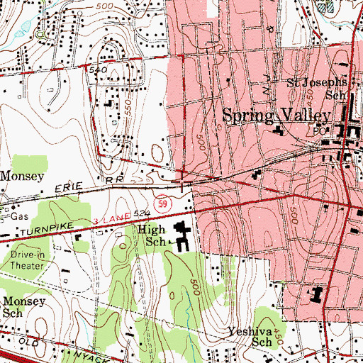 Topographic Map of Spring Valley High School, NY