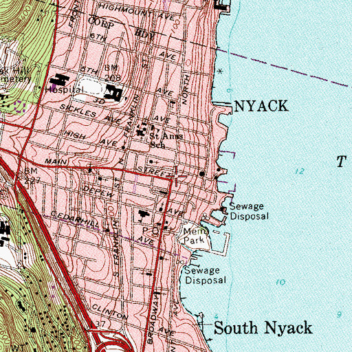 Topographic Map of Nyack Village Hall, NY