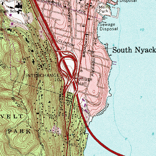 Topographic Map of South Nyack Village Hall, NY