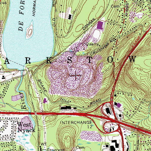 Topographic Map of West Nyack Trap Rock Quarry, NY