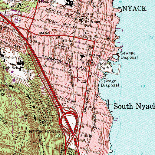 Topographic Map of Nyack Volunteer Fire Department Orangetown Fire Company 1, NY