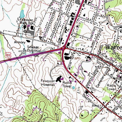 Topographic Map of Warrenton Volunteer Rescue Squad, VA