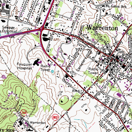 Topographic Map of Warrenton Volunteer Fire Company 1, VA