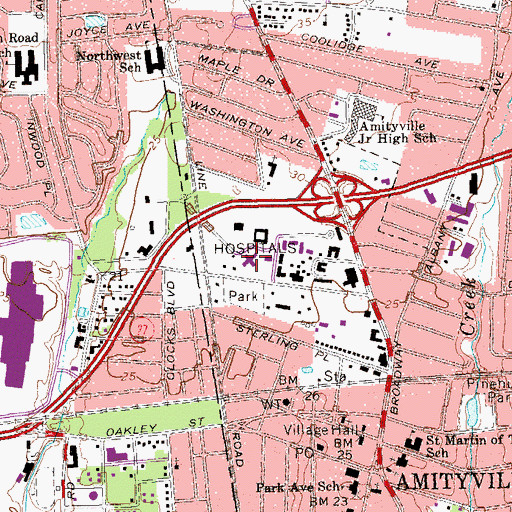 Topographic Map of South Oaks Hospital, NY
