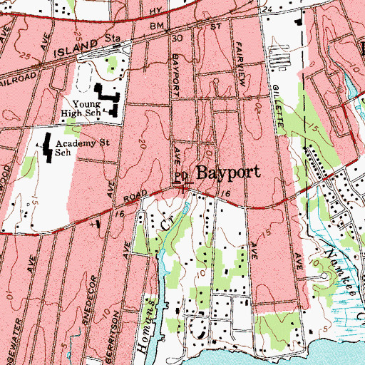 Topographic Map of Bayport Post Office, NY
