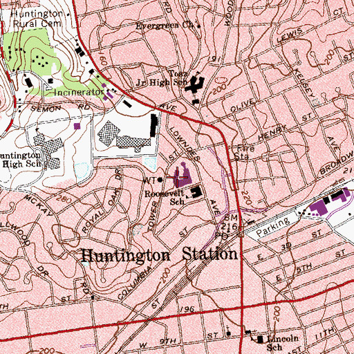 Topographic Map of Huntington Intermediate School, NY