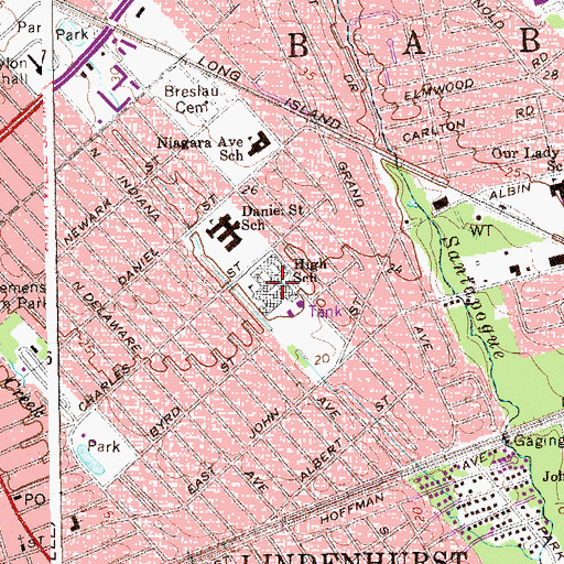 Topographic Map of Lindenhurst Senior High School, NY